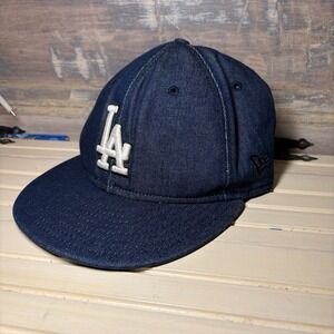 VTG NEW ERA 59Fifty Denim Cap Los Angels Dodgers Blue Denim MADE IN USA 7 1/4"